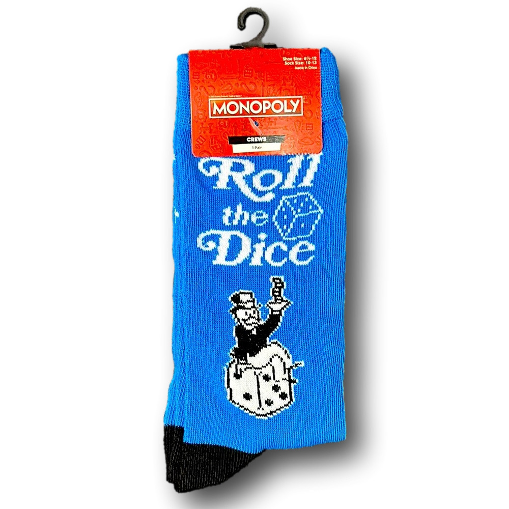 3/$20 Monopoly Board Game "Roll The Dice" Funny Novelty Crew Socks - NWT